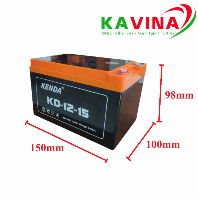 Bộ 4 bình ắc quy xe đạp điện Kenda KD12-15 (48V-15Ah)